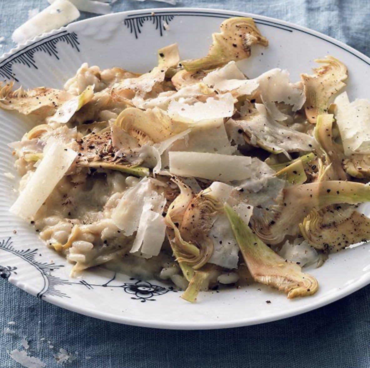 Creamy artichoke risotto with shaved pecorino